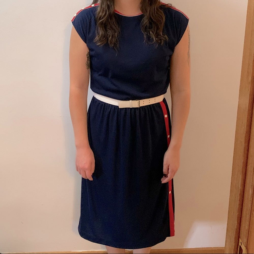 💚2/$12 or 3/$15💚 Vintage boat neck navy blue midi dress
